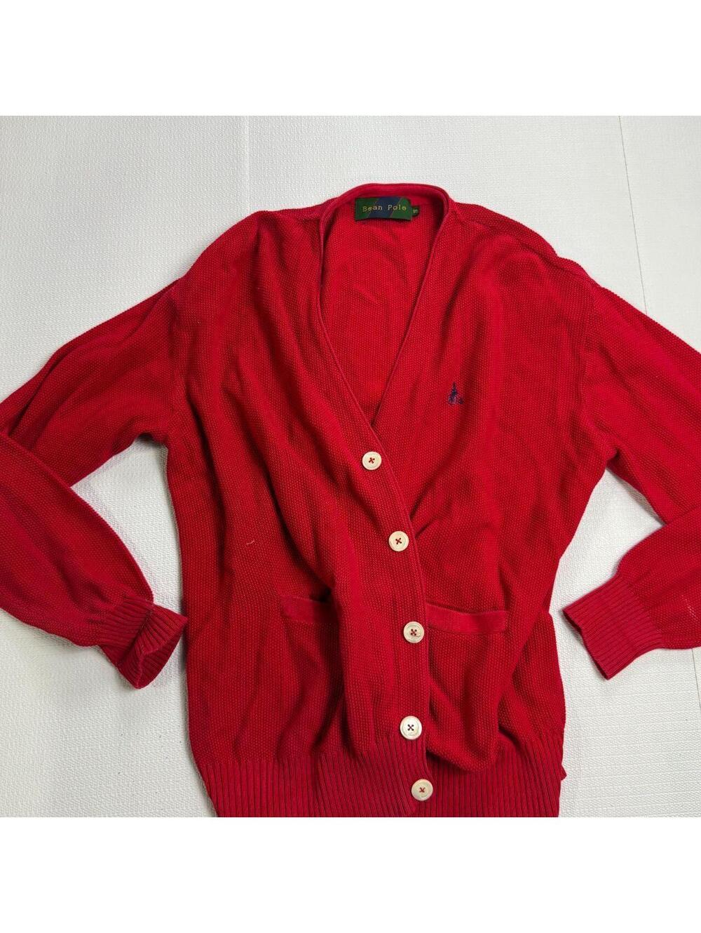 Leon Polo Red V Neck Horse Logo Cardigan - S